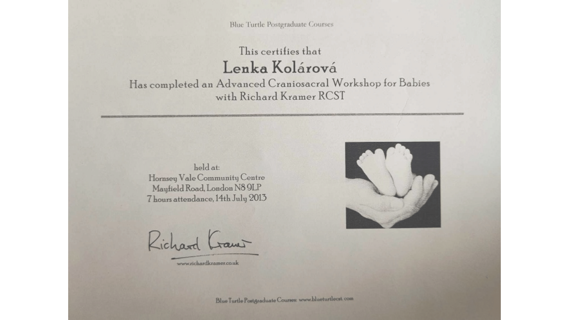 Lenka Kolárová Advanced Craniosacral Workshop for Babies Certificate Lenka Kolárová Advanced Craniosacral Workshop for Babies Certificate